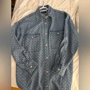 Brunette The Label Blue Denim Heart Print Jean Jacket